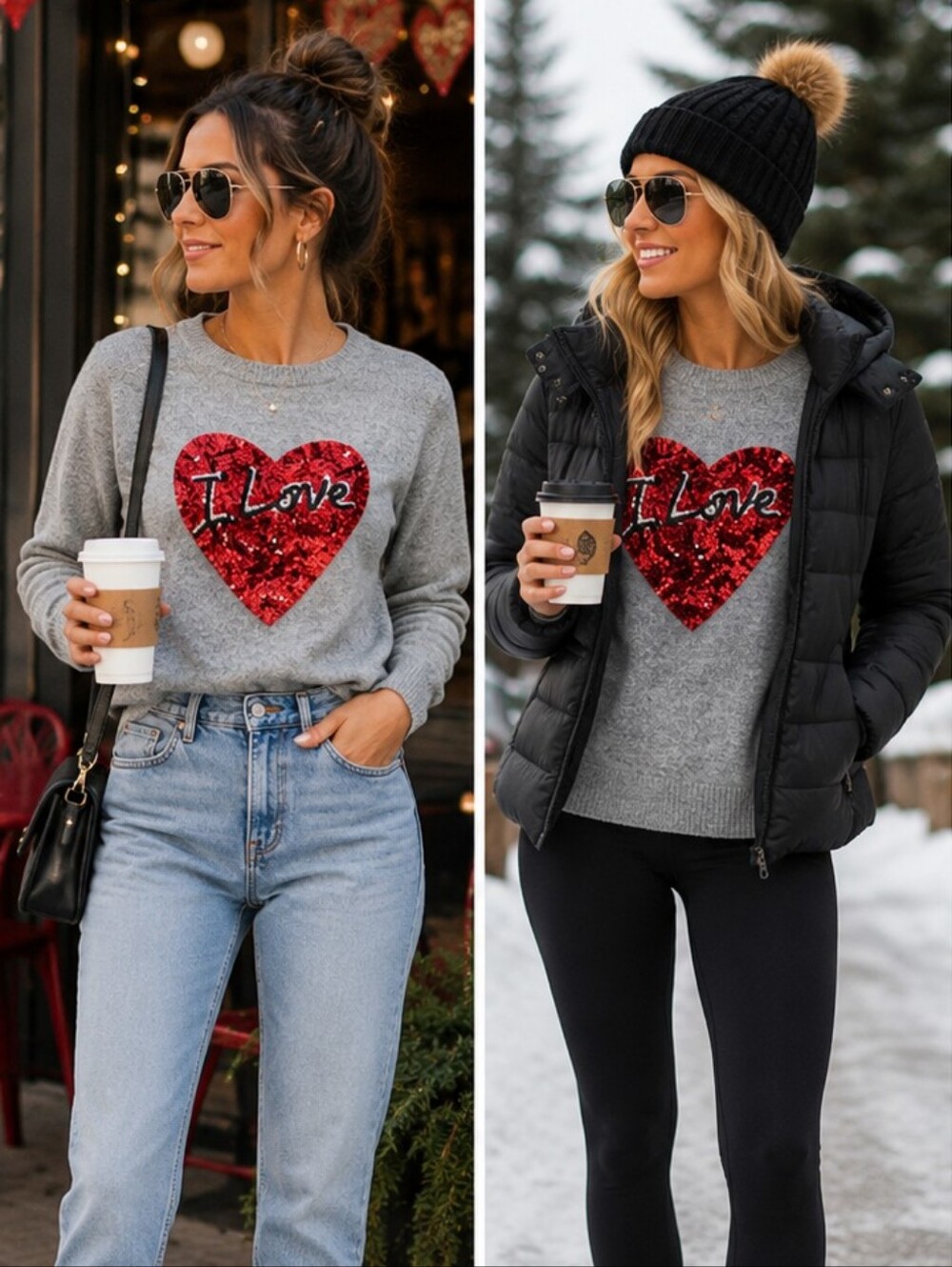 H&M Sequin Heart Sweater 🤍🖤